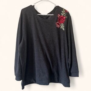 Women’s Size 3X Torrid Long Sleeve Charcoal Gray Floral Embroidered Knit Sweater